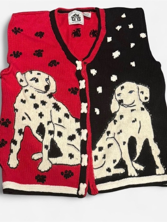 Storybook Knits Sweaters - Vintage Storybook Knits Dalmatian Dog Bone Button Sweater Vest M
